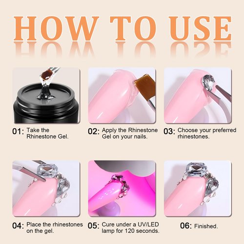 HiLemon 3D Rhinestone Gel for Nails, Clear Nail Gem Adhesive for 3D DIY Decorations Nails Art, Super Strong Glue for Jewelry Diamonds, No Wipe Needed (3D Rhinestone Gel, 15ml)