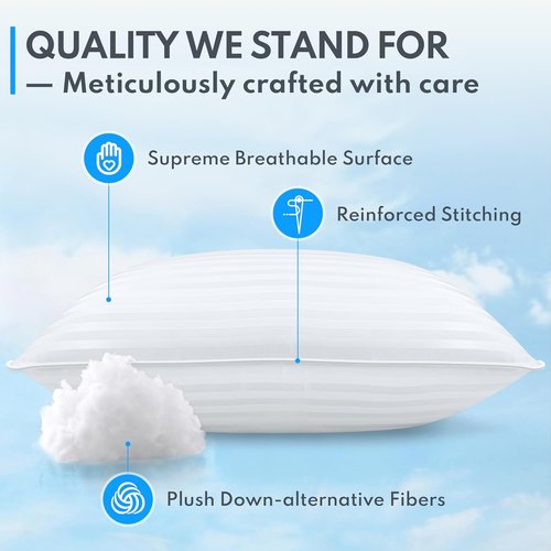 Regine Switzerland King Size Bed Pillows - Breathable Down Alternative Set of 2 for All Sleep Positions