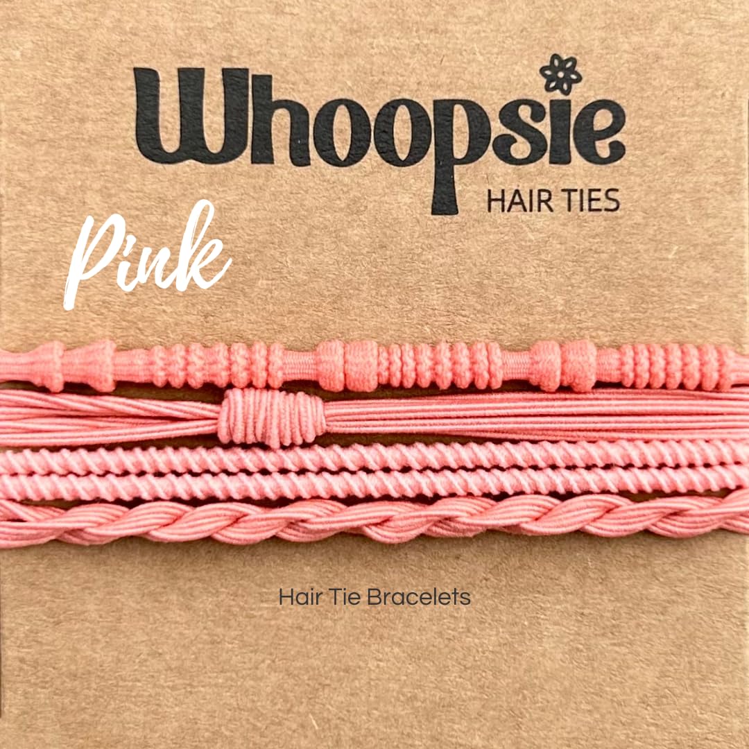 Whoopsie Hair Ties Pink Boho Bracelets - Dual Use Elastic Hair Bands for Women's Ponytails & All Hair Types