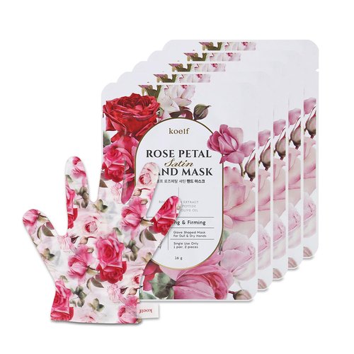 Koelf PETITFEE Rose Petal Satin Hand Mask - Nourishing Moisturizing Gloves with Peptide & Collagen (5 Pairs)