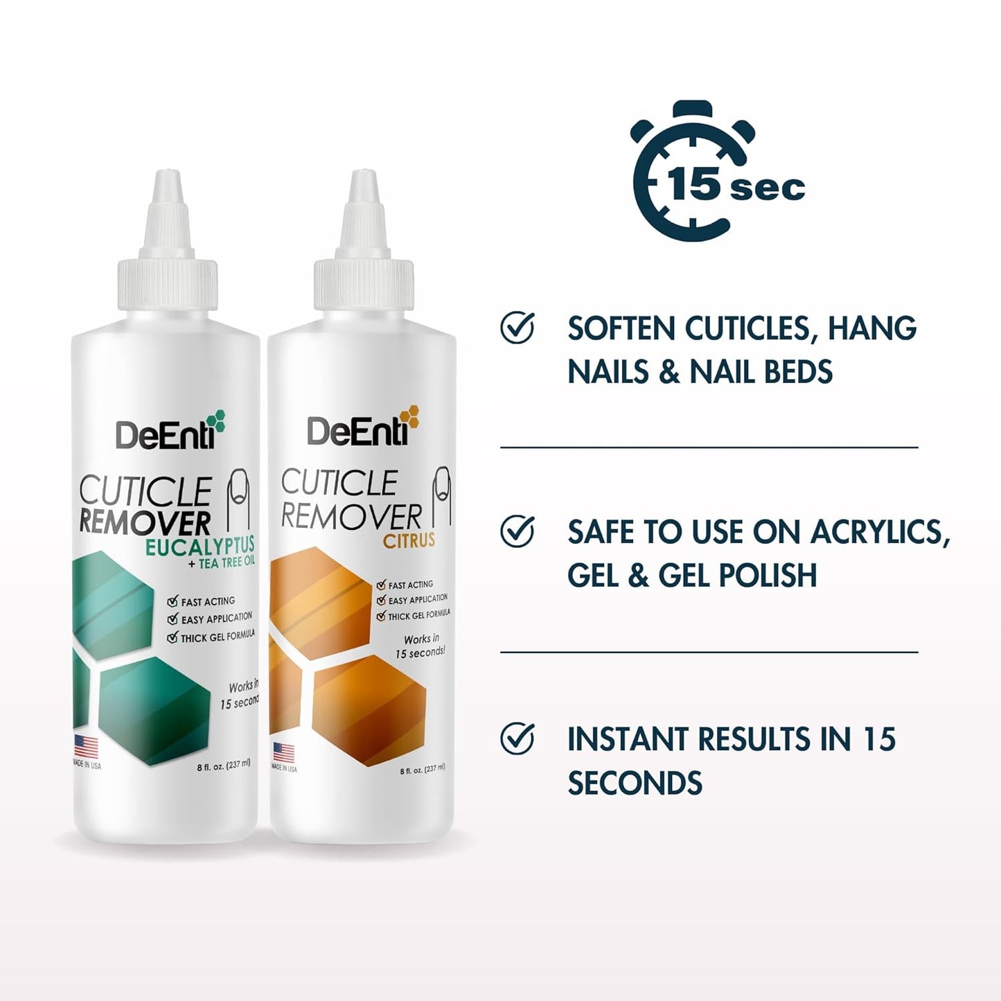 DeEnti Instant Cuticle Remover Gel - Professional 15-Second Softener for Hands & Feet | 8oz Bottle