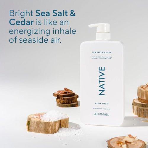 Native Body Wash - Sea Salt & Cedar Scent - Sulfate-Free & Gentle for All Skin Types | 36 oz Pump Bottle