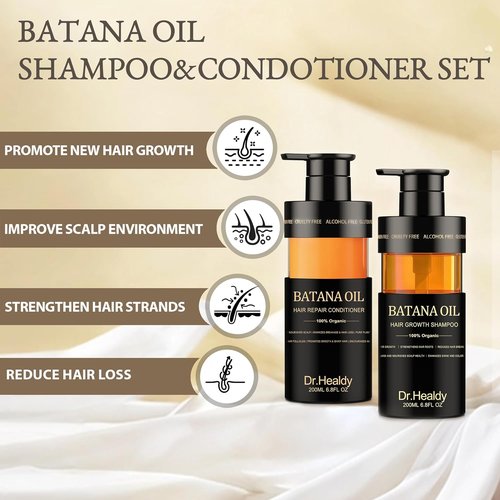 Batana Oil Shampoo and Conditioner Set - for Hair Growth,Thickening & Hydration,Sulfate Free - Fights Hair Loss & Clarifies Scalp - for Men & Women (6.8 Fl Oz×2)