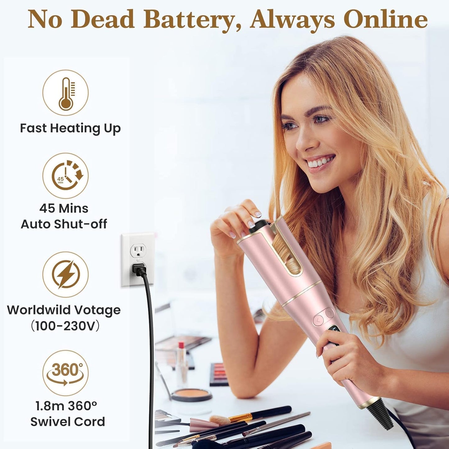 Skiennix Automatic Curling Iron - 1" Large Barrel, 4 Temperatures & 3 Timers, LCD Display
