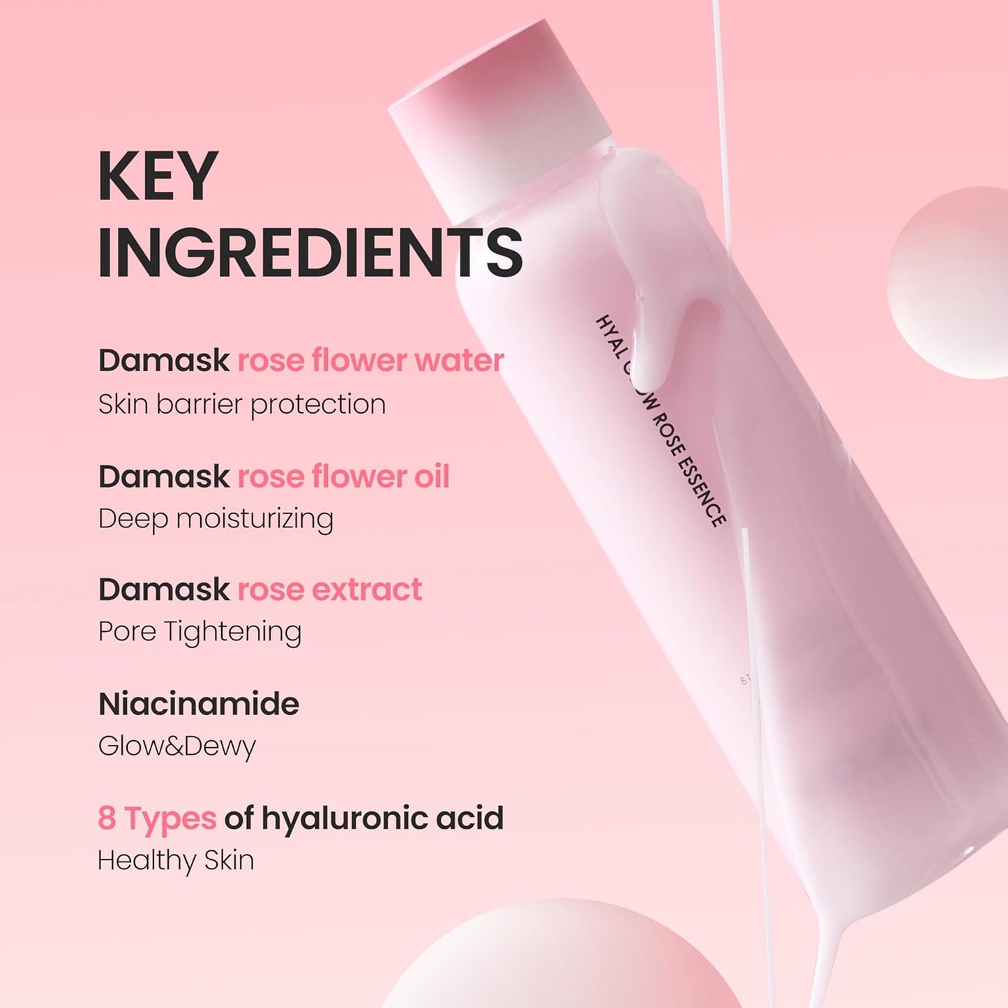 DERMALOGY by Neogen Hyal Glow Rose Essence - Hydrating Formula with 74% Damask Rose Water | 160ml / 5.41 oz
