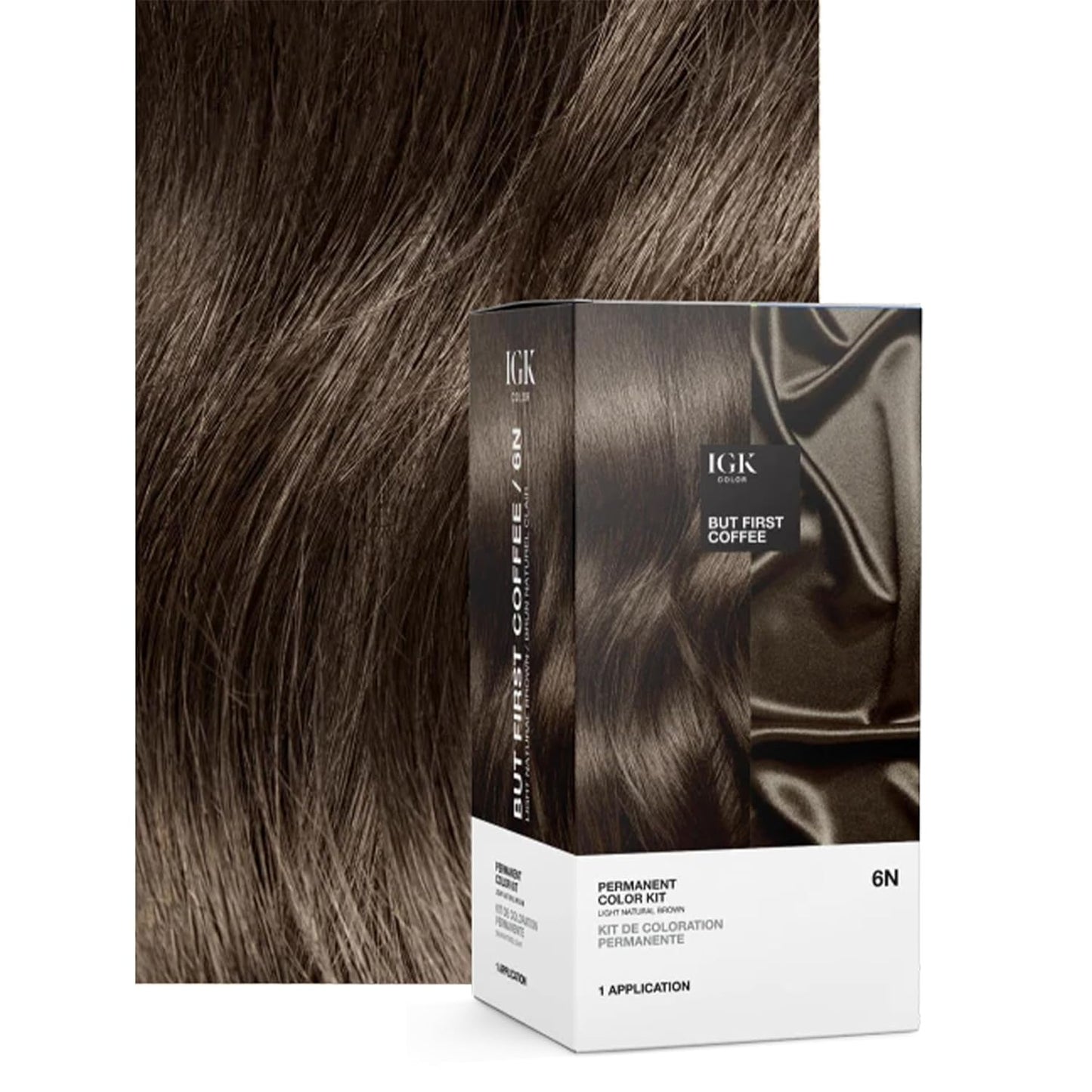 IGK Permanent Hair Color Kit - 6N But First Coffee | Light Natural Brown | 100% Gray Coverage, Strength & Shine