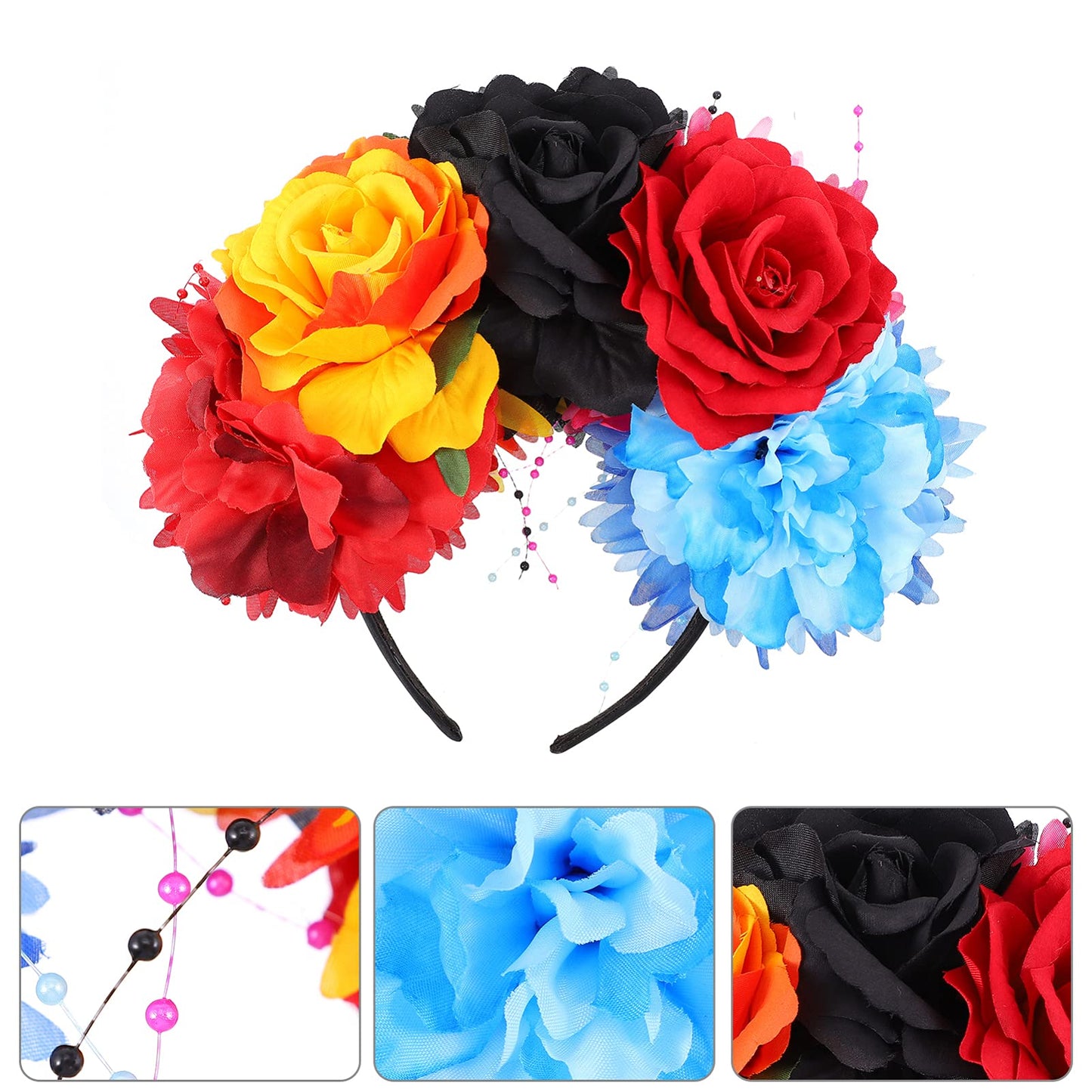 Lurrose Day of The Dead Headband, Halloween Rose Flower Hair Bands Mexican Floral Headpiece for Costume Party, Color 1