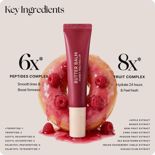 Nature Republic Honey Melting Lip Butter Balm – Hydrating Tinted Plumping Lip Balm with Peptides, for Sheer & Glossy, Fuller-Looking Lips (RASPBERRY GLAZE)