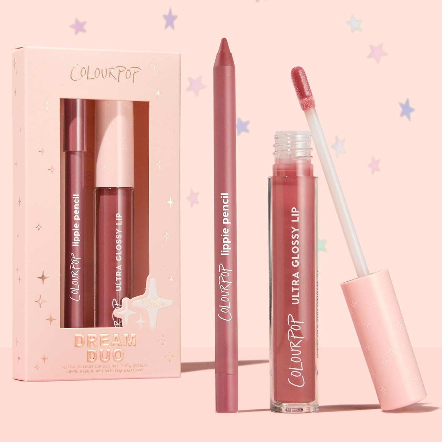ColourPop Dream Duo Lip Kit - High-Pigment Lip Liner & Gloss for Long-Lasting Color | 2 Count in Five Stars & Pasadena