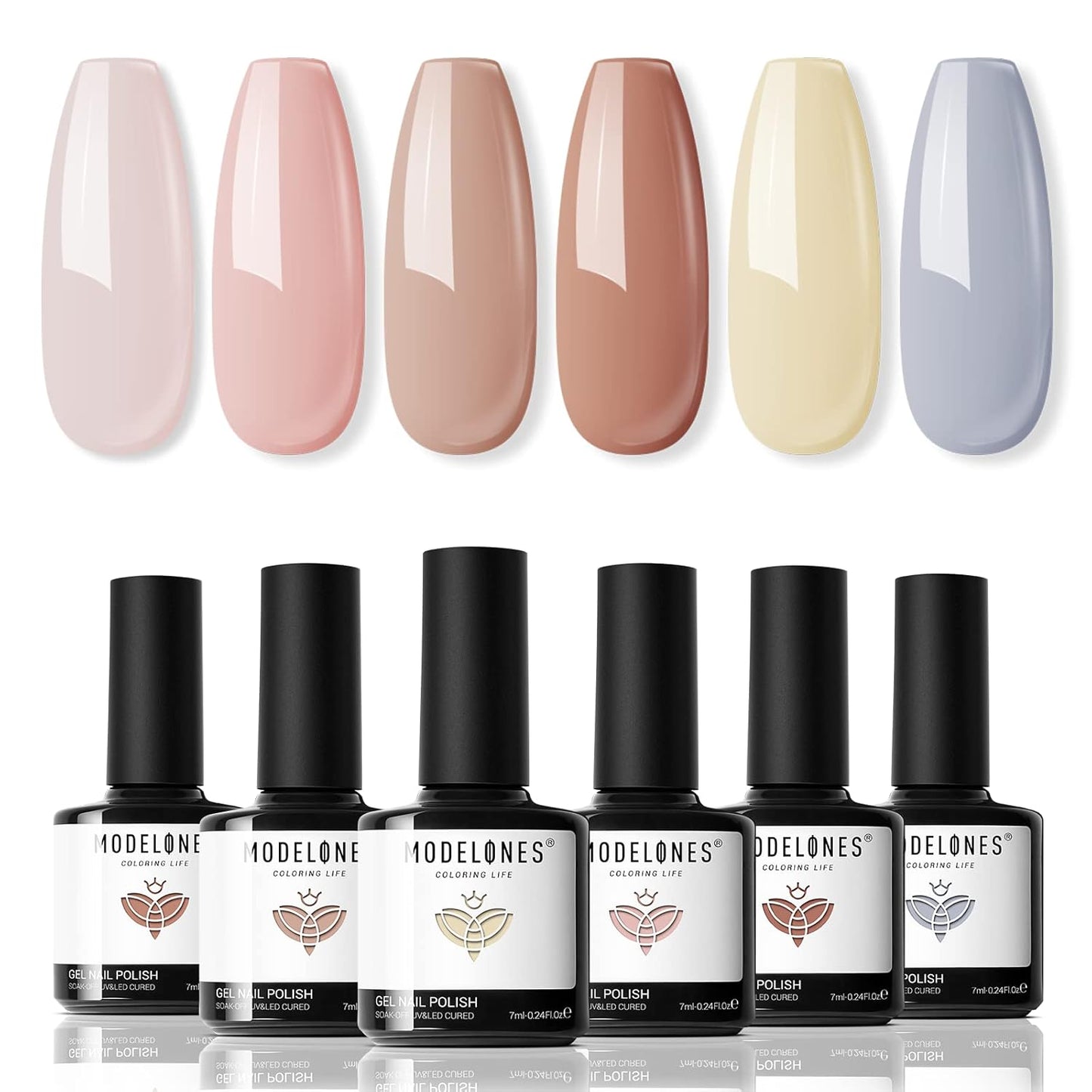 modelones Pink Gel Nail Polish Set, 6 Colors Light Soft Pink White Nude Pink Soak Off Nail Art Gel Design Manicure Kit Salon DIY Home Gift for Women Girlfriend Girl