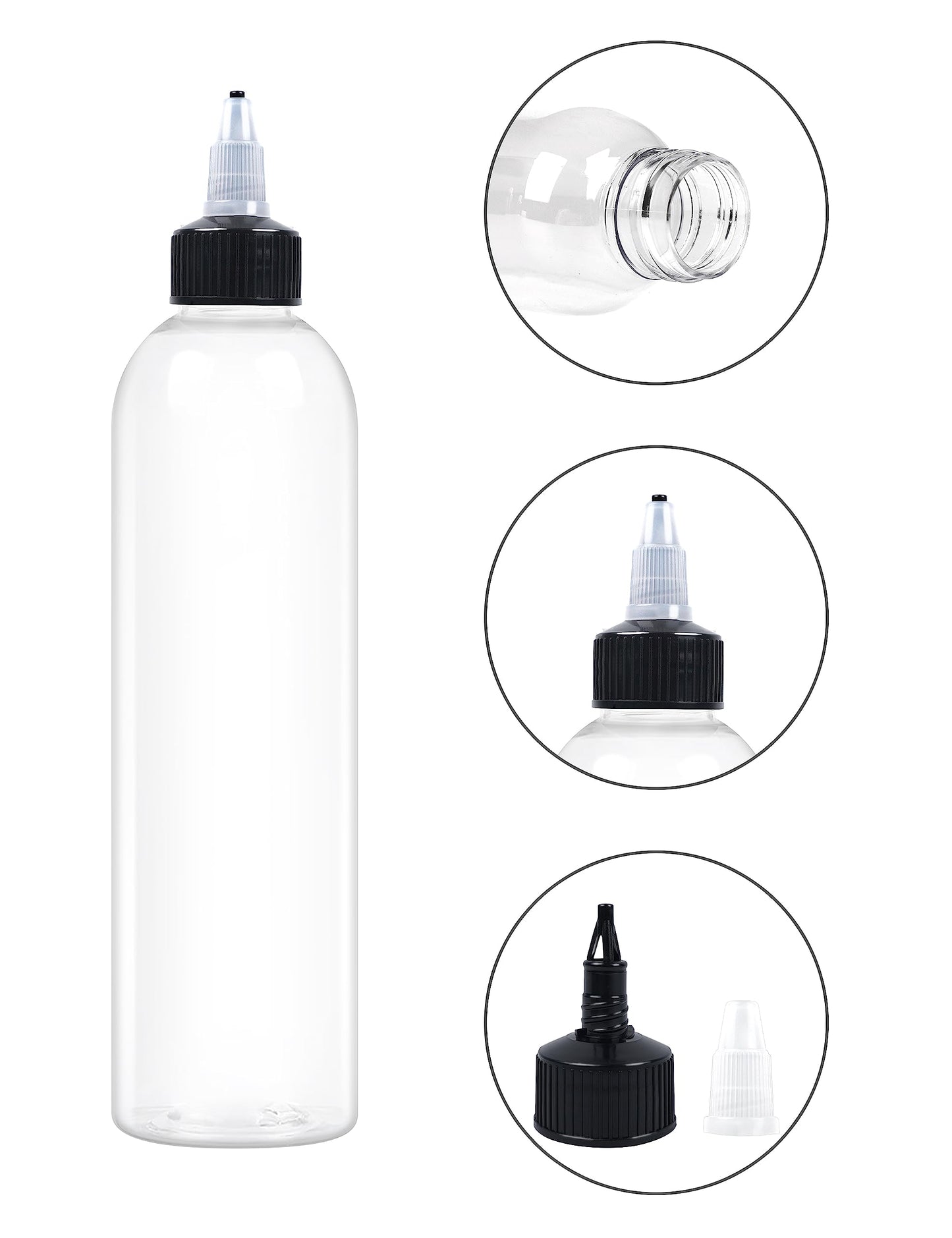 EOSAU 12 Pcs 8oz Plastic Squeeze Bottles with Twist Top Cap, 250ml Clear Dispensing Bottles, Empty Squirt Bottle for Liquids, Sauces, Arts, Crafts, Travel