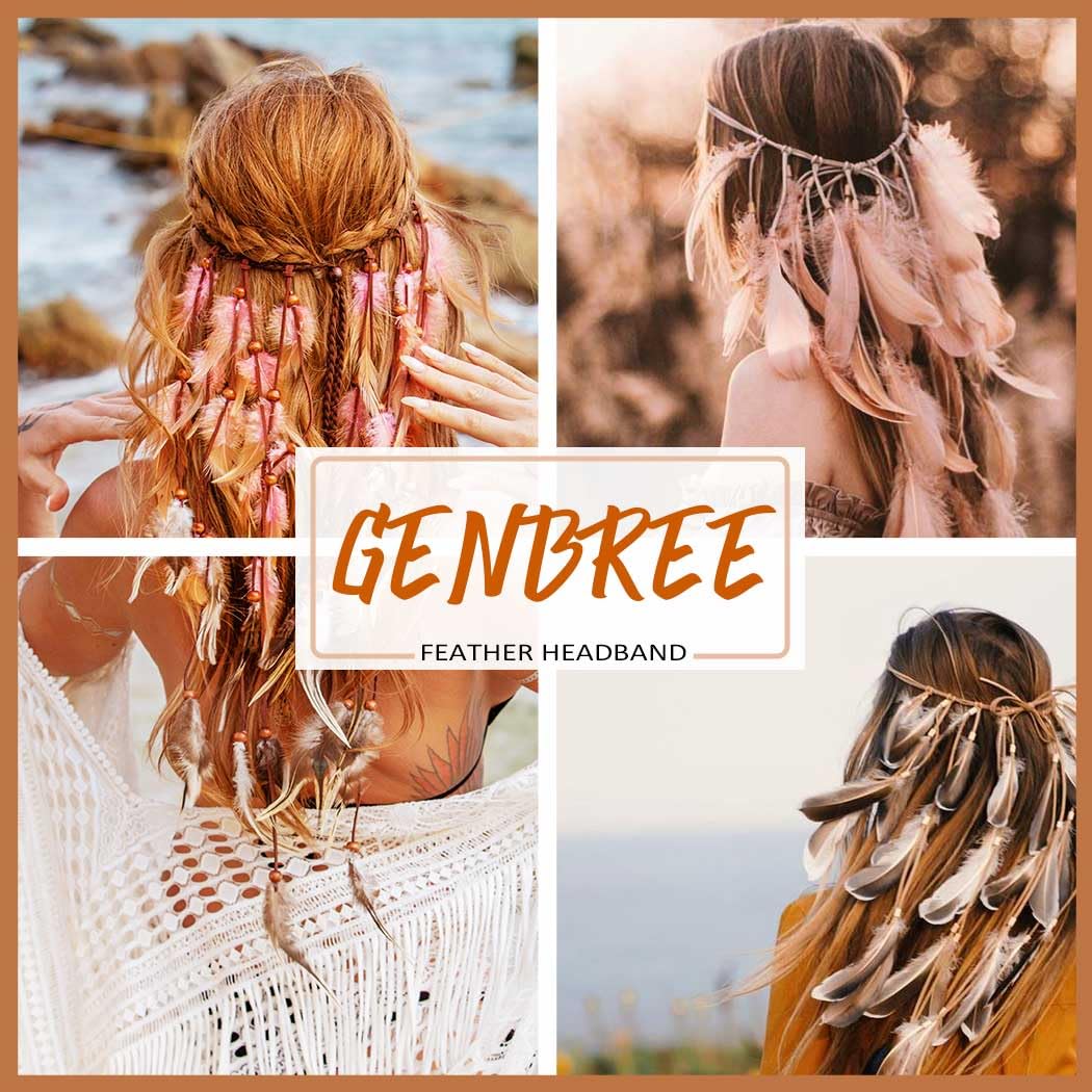 GENBREE Boho Feather Headband Gypsy Headpiece Bohemian Hippie Headbands Indian Hair Band Long Feather Hair Accessories for Women (Pattern 2)