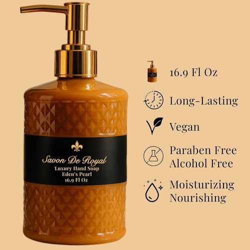 Savon De Royal Luxury Liquid Hand Soap - Jasmine Scent, Moisturizing & Vegan, 16.9 Fl Oz
