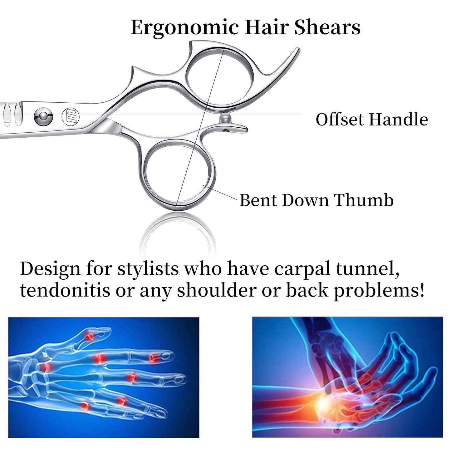 Moontay 6.0" Hair Cutting Shears with Large Finger Holes, Professional Barber Stylist Texturizing Shears, Salon Hair Cutting Scissors, 440C Japanese Stainless Steel, Silver