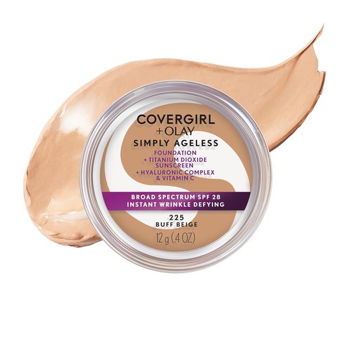 COVERGIRL Simply Ageless Foundation - Instant Wrinkle Defying, SPF 28, Hyaluronic Complex, 225 Buff Beige