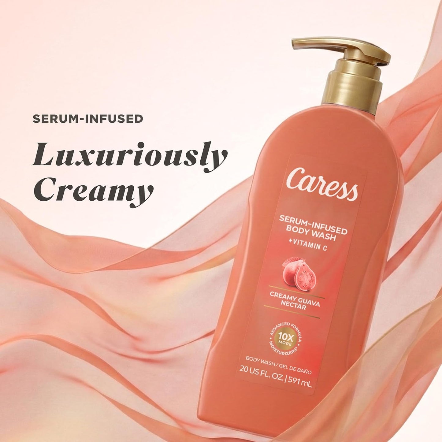 Caress Creamy Guava Nectar Body Wash - Serum-Infused, Vitamin C Formula, 20 fl oz | 4 Pack