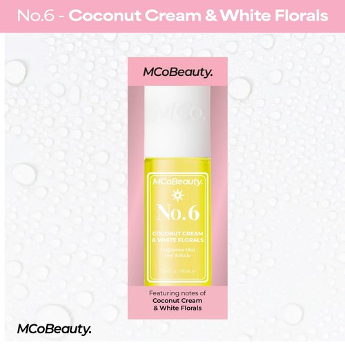 MCoBeauty Fragrance Mist No. 6 - Hair and Body Spray with Coconut Cream White Floral Scent - Light Perfume Mist, Vegan Cruelty Free Self Care Gifts - Womens Body Mist Spray,