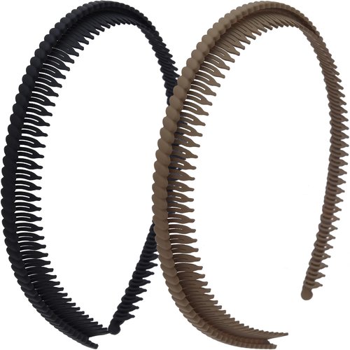 Alpinleux 2 Pcs Headband with Teeth, Comfortable Headbands for Women with Teeth, Fashion Comb Headband, Plastic Head Bands for Women's Hair Non Slip (4.3''×0.7'', Black, Khaki)
