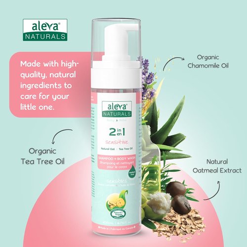 Aleva Naturals Hypoallergenic 2-in-1 Hair and Body Wash - Tea Tree Oil Formula for Sensitive Skin | Ideal for Newborns and Toddlers - 200ml