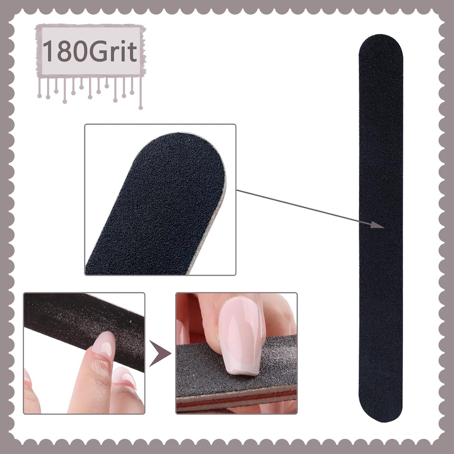 Skiennix 24 Pack Emery Boards - 100/180 Grit Nail Files for Acrylic & Natural Nails, Black