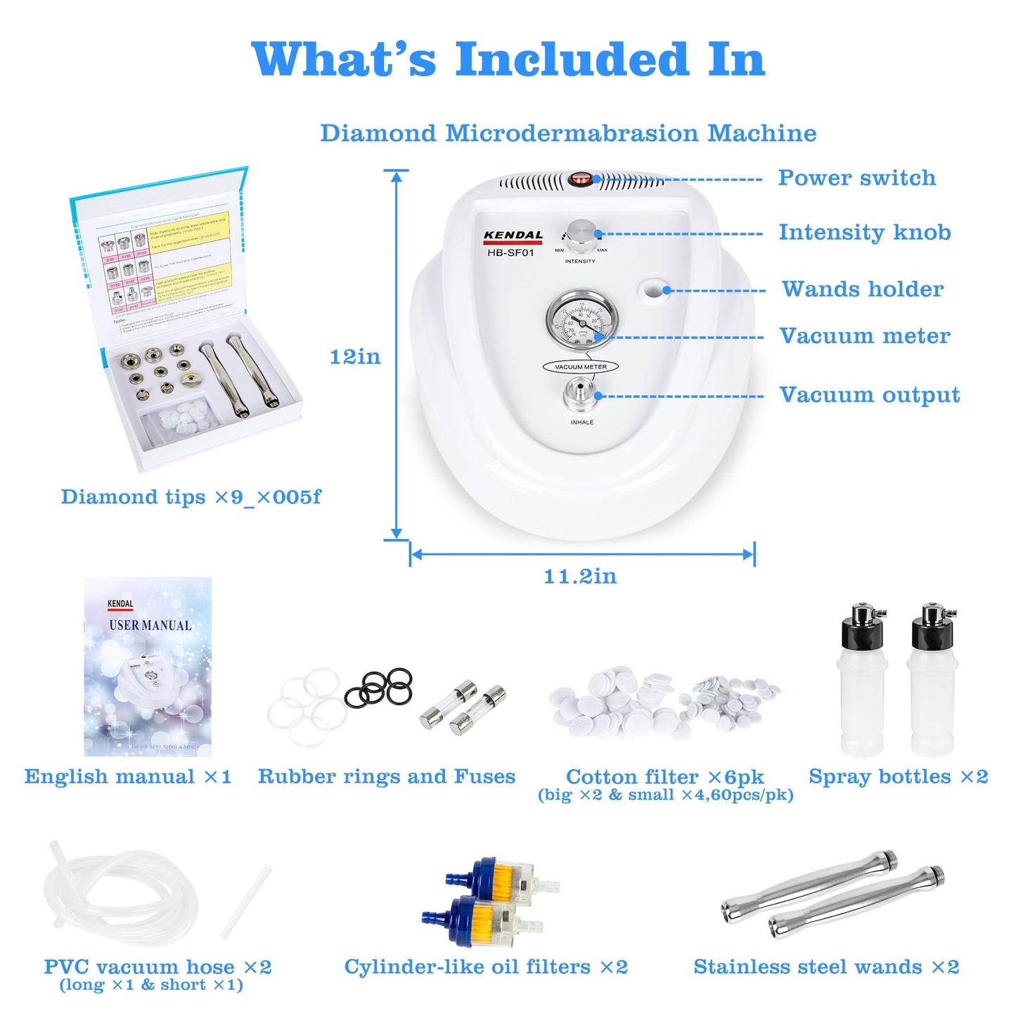 Diamond Microdermabrasion Machine, Kendal Professional Dermabrasion Facial Spray Skin Care Device, Vacuum Blackhead Removal and Spray Moisturizer, Esthetician Supplies, Also for Home Skin Care