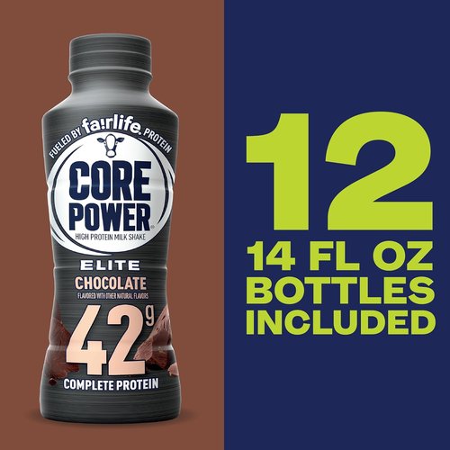 Core Power Elite High Protein Shake - Chocolate Flavor, 42g Protein, 14oz Bottle | 12 Pack