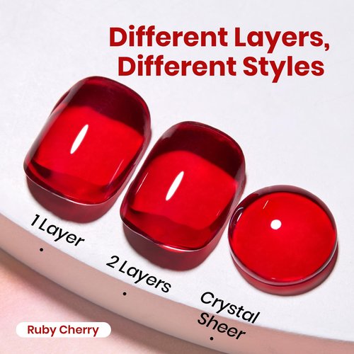 Beetles Ruby Cherry Jelly Red Gel Nail Polish - 15ML Full Size Neutral Jelly Red Sheer Gel Nail Polish Translucent Effect Soak Off UV LED French Nail Art Salon DIY Manicure Gift for Women
