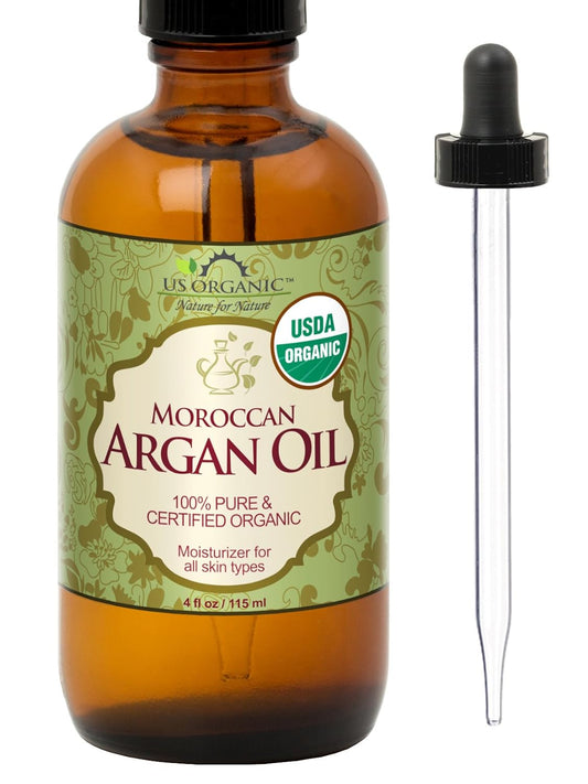 US Organic Moroccan Argan Oil - 100% Pure Cold-Pressed Virgin Oil for Hair, Skin & Nails | 4 oz Amber Bottle