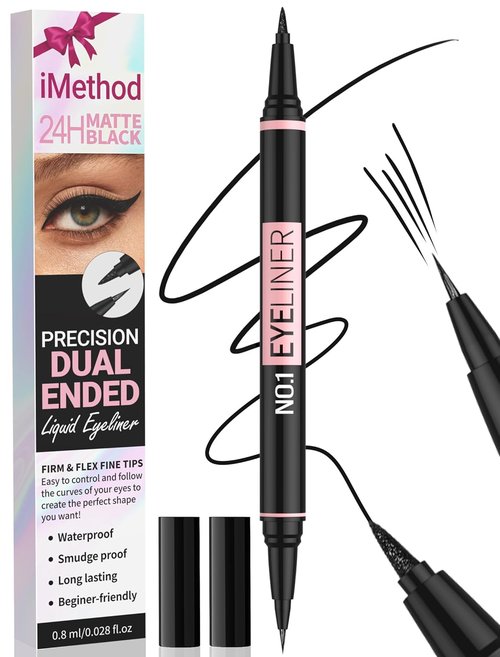 iMethod Liquid Eyeliner - Waterproof 2-in-1 Dual-Ended Liner with Precise Brush-Tip | Black Matte Finish, Long-Lasting, Smudge-Proof