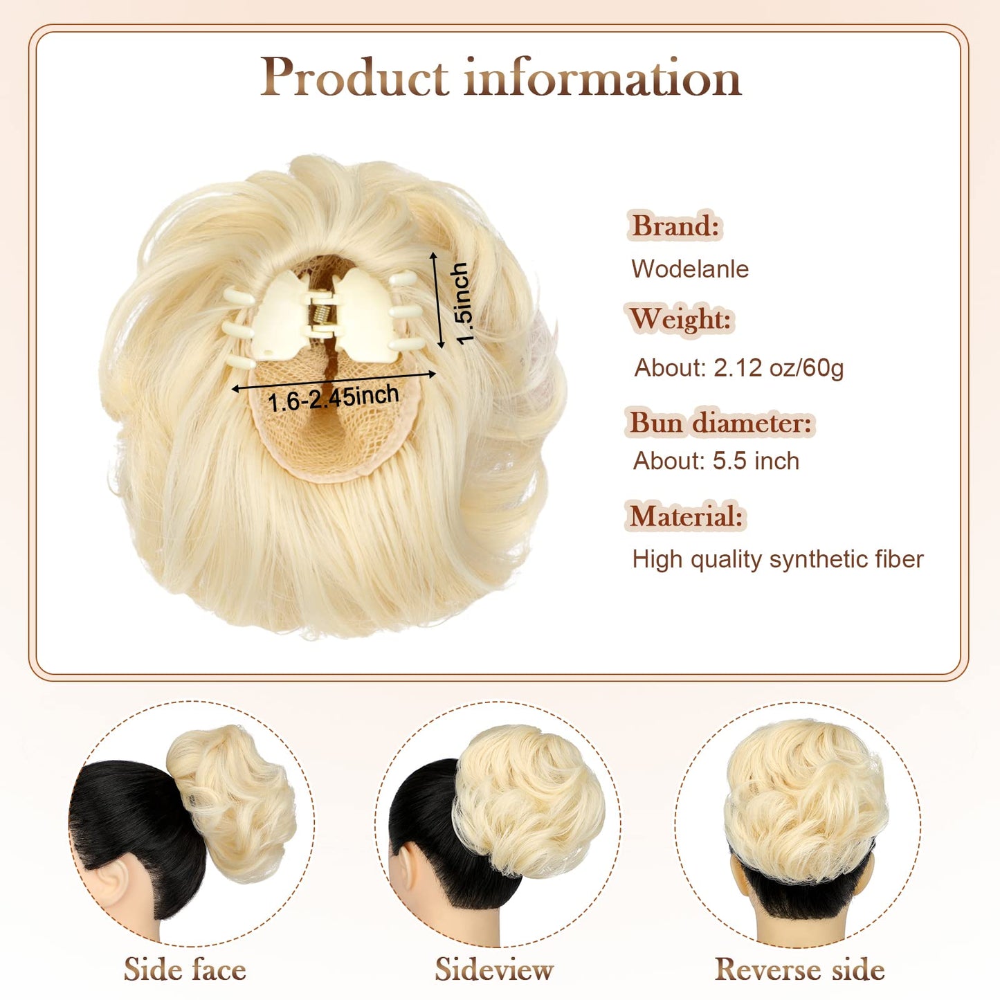 Wodelanle Claw Clip Messy Bun Hair Piece Wavy Hair Bun Curly Messy Bun Hair Piece Synthetic Tousled Updo Hair Extensions Ponytail Scrunchies Hairpieces for Women,Bleach Blonde