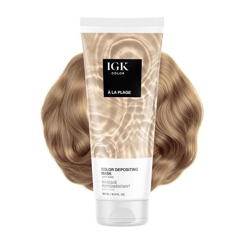 IGK A La Plage Color Depositing Hair Mask - Light Sand Semi-Permanent Conditioner & Gloss Toner | Hydrating, Vegan & Cruelty-Free | 6 oz
