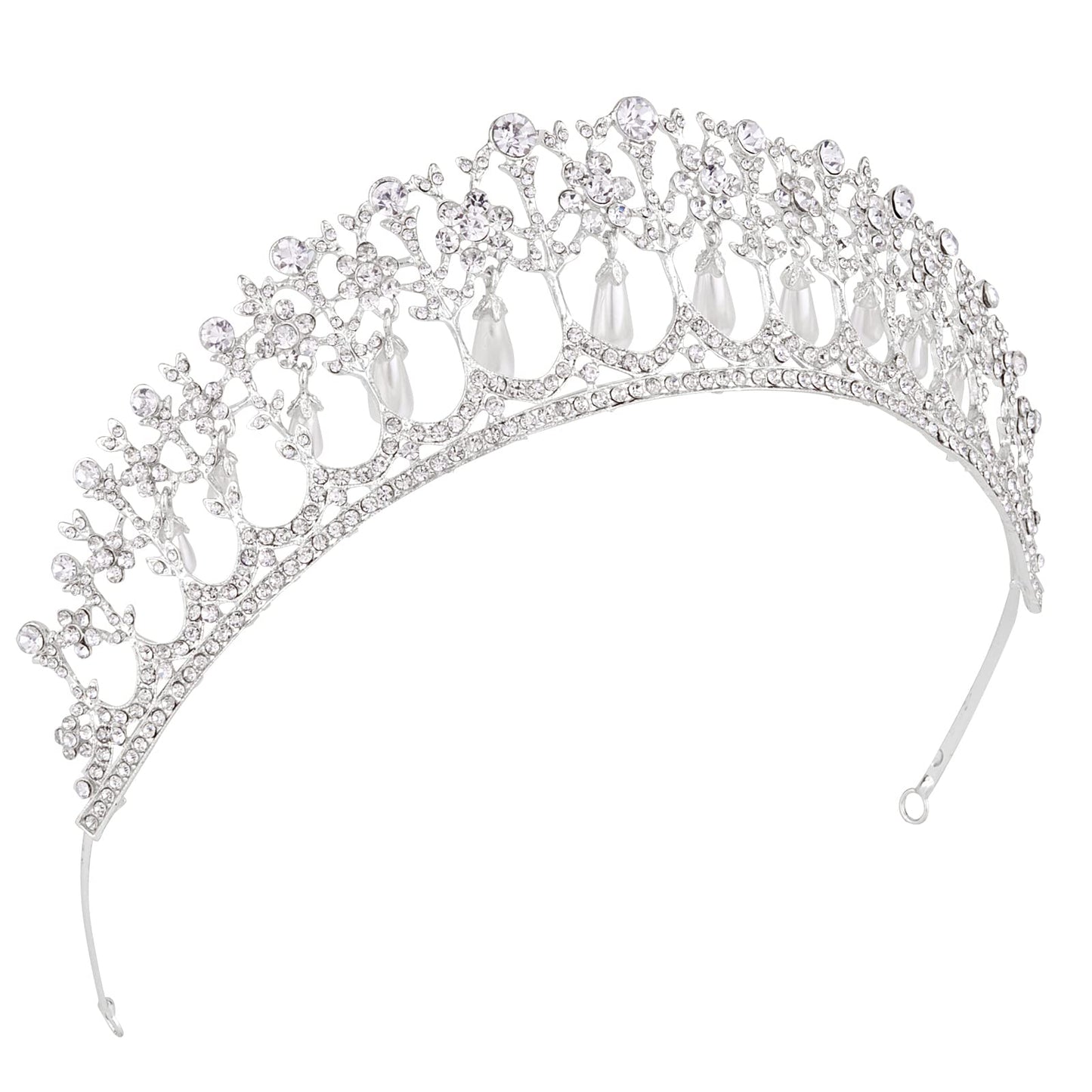 Vofler Wedding Tiara, Bride Pearl Crown - Silver Crystal Rhinestone Headband for Women Queen Ladies Flower Girls Bridal Birthday Pageant Prom Homecoming Halloween Princess Diana Costume Party