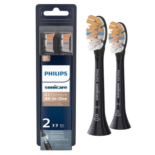 Philips Sonicare A3 Premium Replacement Toothbrush Heads - 2-Pack | Black DiamondClean Design