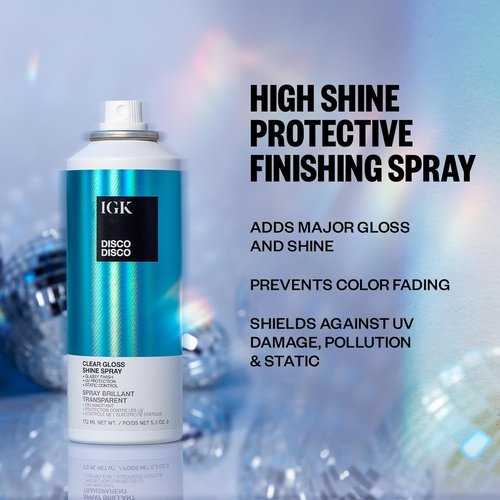 IGK Disco Disco Clear Gloss Hair Shine Spray - Lightweight High-Shine Finishing Spray | Full + Travel Size 5.3 + 2.1 oz
