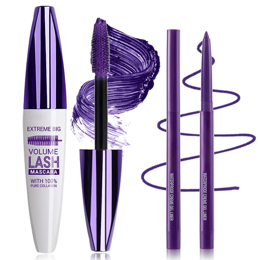 Skiennix Purple Mascara & Eyeliner Set - 5D Volume & Length, Waterproof Formula | Ideal for All Skin Types