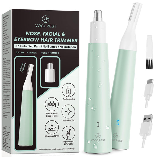 VG VOGCREST Nose Hair Trimmer for Women: Rechargeable 2 in 1 Ear Eyebrow Trimmer (Green)