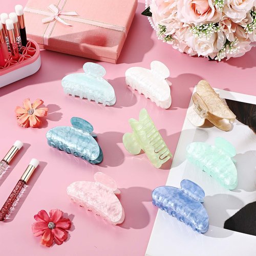 Yuxung 8 Pcs Large Acrylic Hair Claw Clips for Women Non slip Strong Hold Clamps for Thick and Thin Hair(Marble,Multicolor)