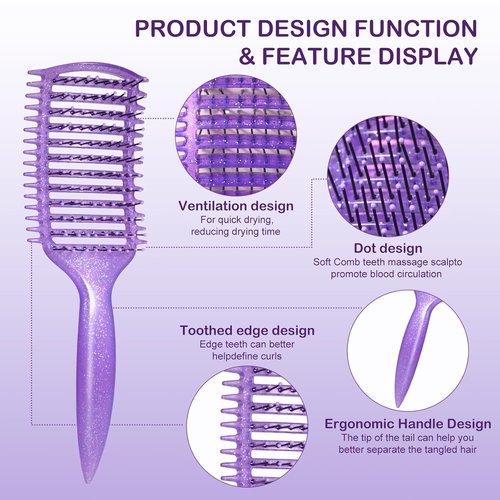 Curly Hair Brush & Curl Defining Brush – Easily Detangles Knots with Less Pulling – Styles Wet or Dry Hair, Tames Frizz for All Curl Types (Claret)