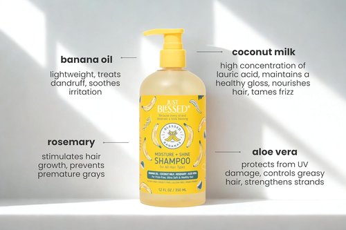 Blessed Bananas Shampoo - Hydrating Formula with Natural Banana Oil & Coconut Milk | Reduces Frizz | 12 oz