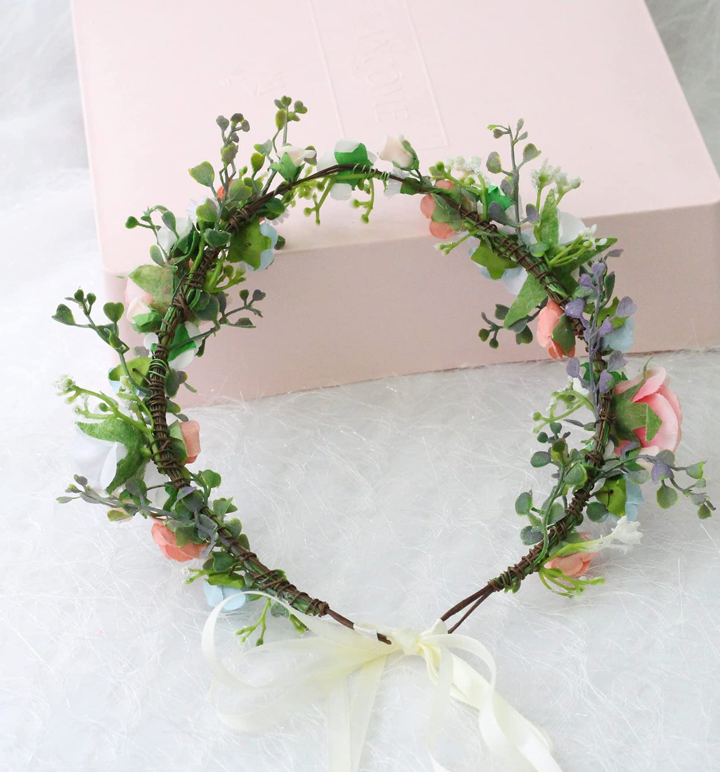 LLinfflr Bride Flower Headband Women Flower Crown Hair Wreath Floral Headpiece Halo Boho Party Prom Wedding Photos