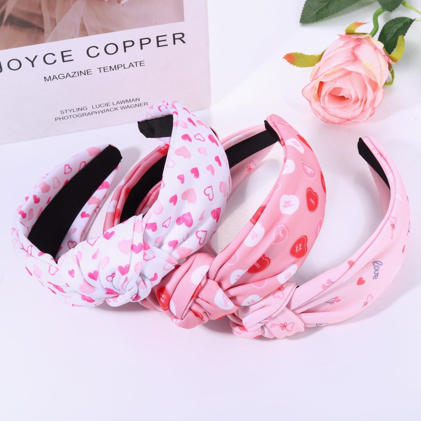 JERTOCLE Valentine's Day Headband Holiday Headband Accessories for Women Printed XOXO LOVE Heart Knotted Headband Valentines Galentines Party Favors (Valentines D)