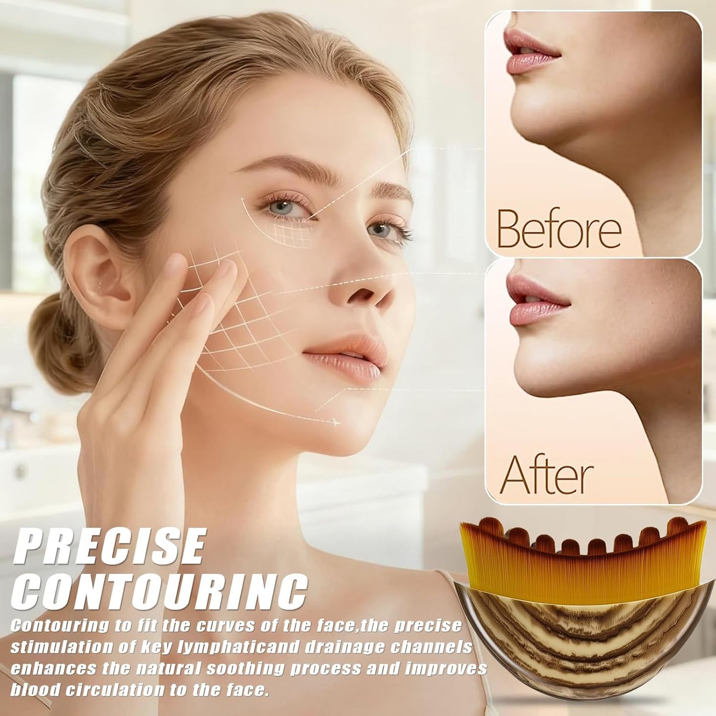 Skiennix Lymphatic Contour Face Brush - Sculpting Tool for Chin & Jawline Drainage (1 Piece)
