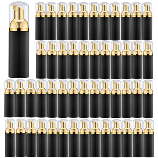 Lil Ray 50PCS Black Foam Bottle with Gold Pump, Empty Travel Foaming Dispensers for Hand Soap,Lash Shampoo(2 Oz)