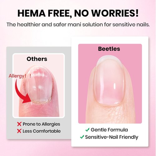Beetles Gel Nail Kit Etch-X, Almond Medium, 288pcs 12 Sizes Nail Tips, 3Pcs 15ml HEMA-Free Nail Glue Top Coat & Base Gel Set, with Mini Lamp, Press On Nail, Long Lasting Extension DIY Set at Home