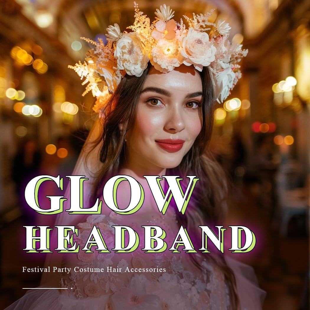 GENBREE Light Up Flower Headband Glow Hawaii Head Wear Sand Beach LED Hair Accessories for Women