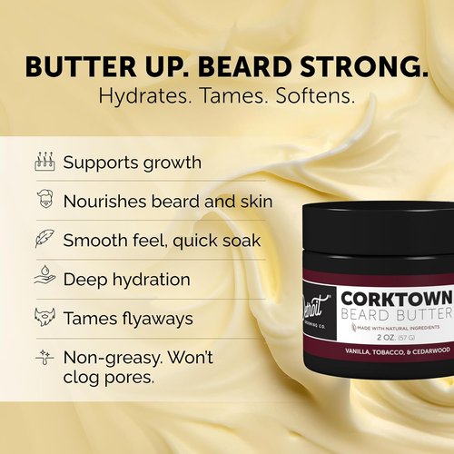 Detroit Grooming Co. Beard Butter - Softens and Hydrates with Safflower Oil & Shea Butter | Corktown Scent, 2oz