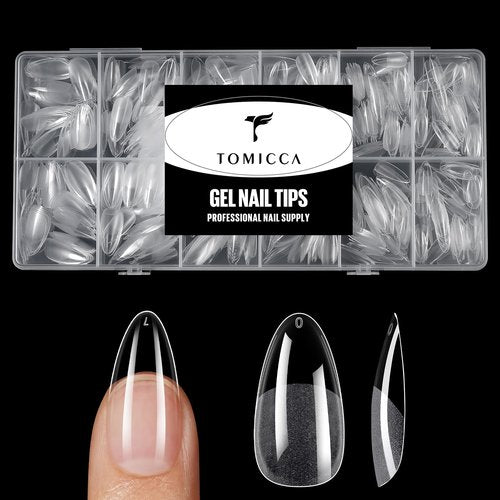 TOMICCA Almond Gel Nail Tips, Half Matte Pre Shaped No Filing Medium Almond Nail Tips, 240 Pcs Gel Tips 12 Sizes, Clear Acrylic Tips for Nail Art, Nail Extension at Home, For Beginners