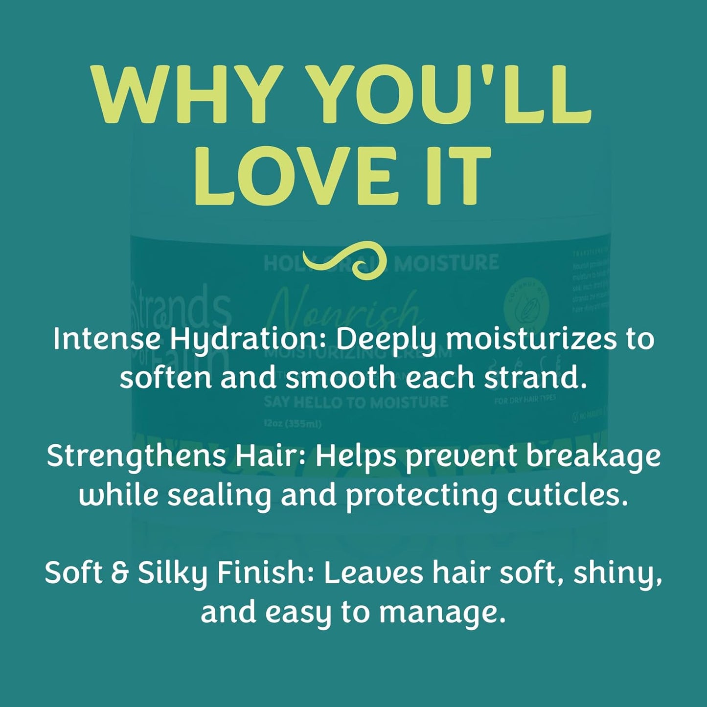 Strands of Faith Hair Moisturizing Cream - Hydrates & Revitalizes Dry Hair | Lightweight Kukui & Baobab Oils | 12oz