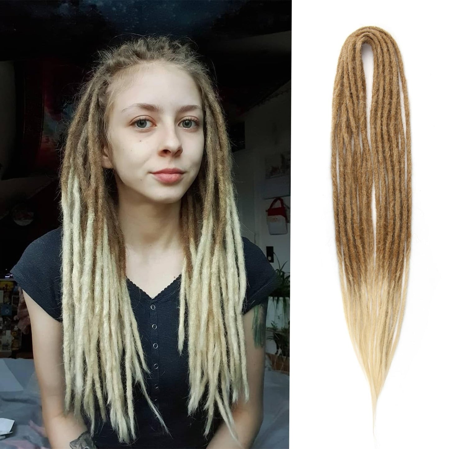 18 Inch Synthetic Double Dreadlock Extensions Reggae Hip-hop Style Extensions for Rock&Roll Hippie Dread Braids Hair (18"strands of 20, 27/613#)