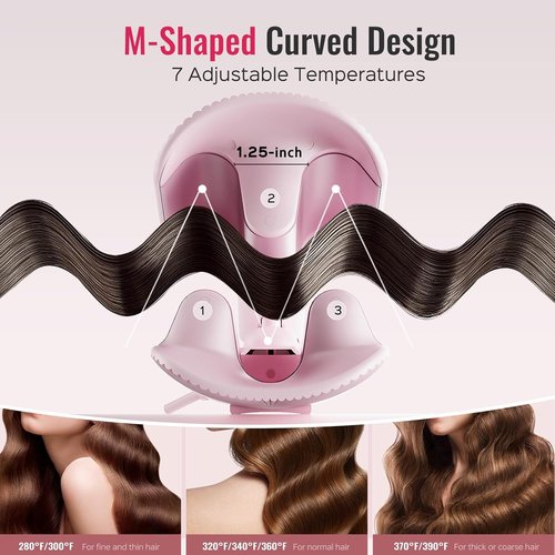 LENA S16 Hair Waver | Beach Waves Curling Iron with 3 Titanium Ceramic Barrels, Anti-Scald Protection, 1.25 Inch, Pink